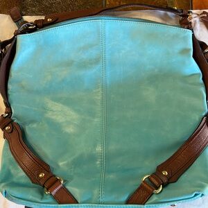 Blue and Brown Leather Women's Bag